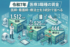 医師1,512万円・看護師525万円・療法士444万円──令和7年、医療3職種の賃金を3統計で並べる