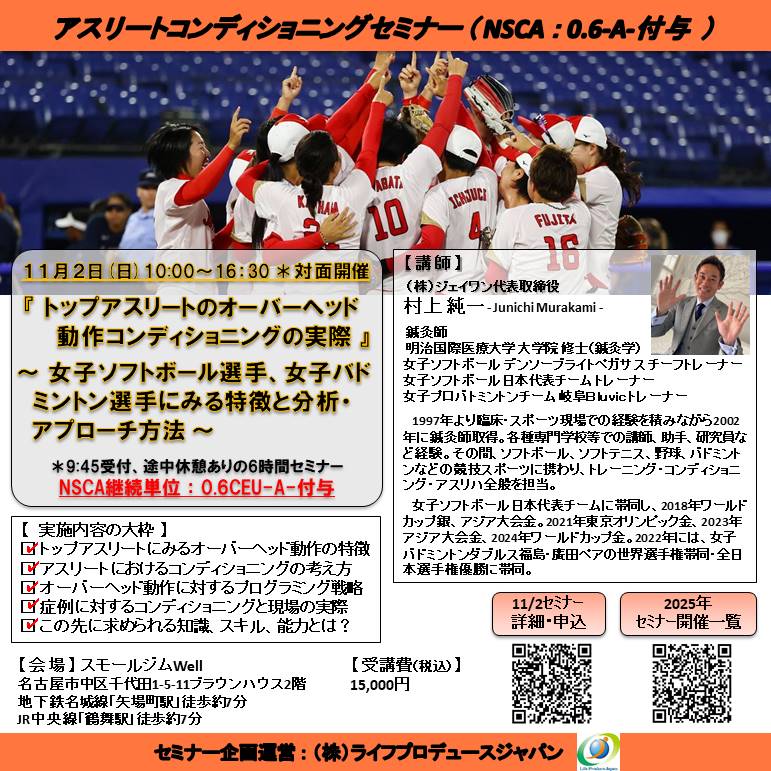 トップアスリートのオーバーヘッド動作コンディショニングの実際 ～ 女子ソフトボール選手、女子バドミントン選手に見る特徴と分析・アプローチ方法 ～