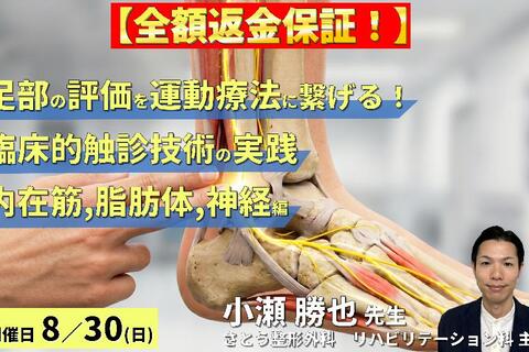 【早割中！】足部の評価を運動療法に繋げる！臨床的触診技術の実践【内在筋・脂肪体・神経編】～機能解剖を「治せる技術」へ進化させる～　講師：小瀬勝也先生